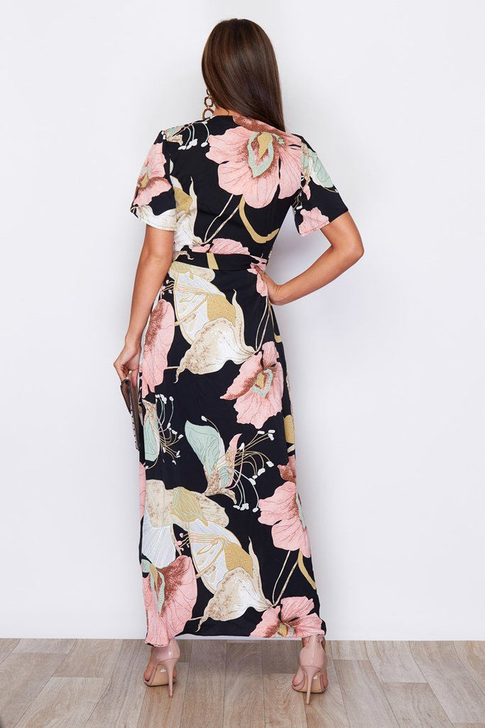 Farren Split Hem Frill Detail Wrap Maxi ...